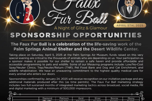 Palm Springs Animal Shelter 2025 Sponsorship Opportunities: Faux Fur Ball and Desert Pet Walk